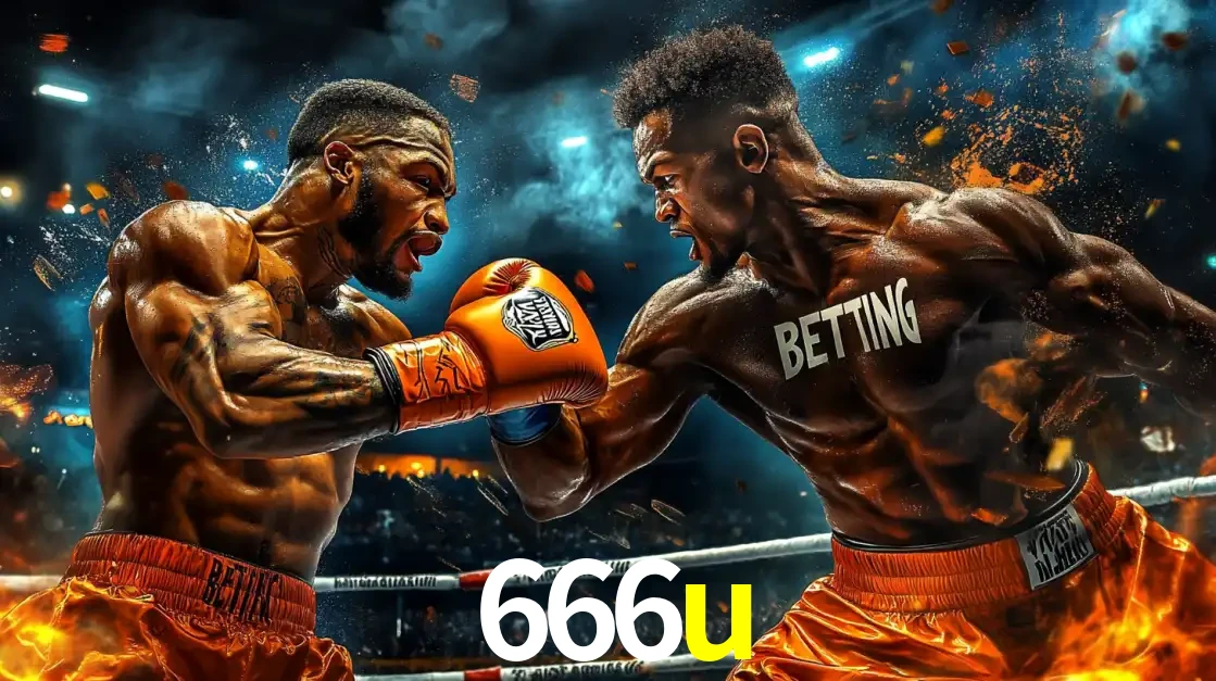 Dois boxeadores em uma luta intensa e explosiva, representando a adrenalina e as oportunidades de apostas em esportes de combate disponíveis na plataforma 666u.