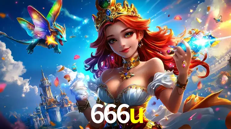 A princesa de um reino de fantasia mágico, com seu pequeno dragão, apresentando um mundo de prêmios encantados nos jogos de caça-níqueis do cassino 666u.
